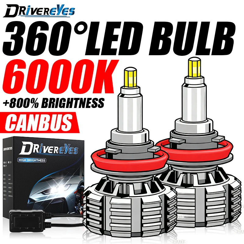 5200W 5500000LM H7 LED Car Headlight Canbus 360 H1 9005 HB3 9006 HB4 Turbo Bi Led Projecto