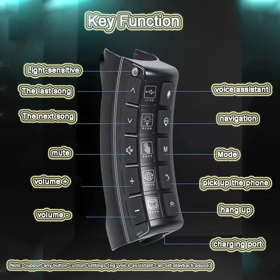FYUU Wireless Car Steering Wheel Remote Control Multifunction button Night Smart Backlight