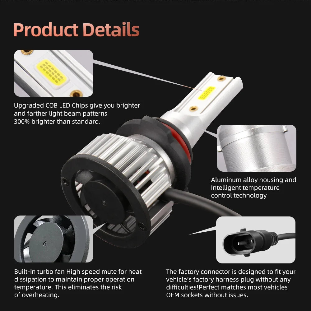 6000K White Turbo HeadLamp High Low Beam Car LED Headlight Bulbs Canbus No error LED Car F