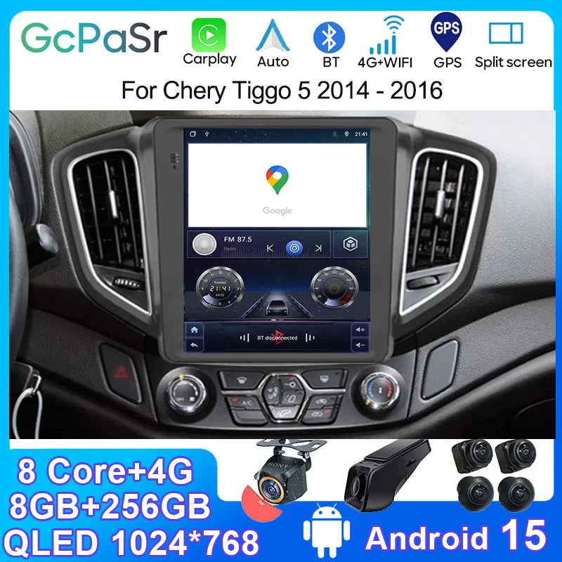 Android 15 For Chery Tiggo 5 2014 - 2016 Car Radio Stereo QLED DSP Carplay GPS Navigation