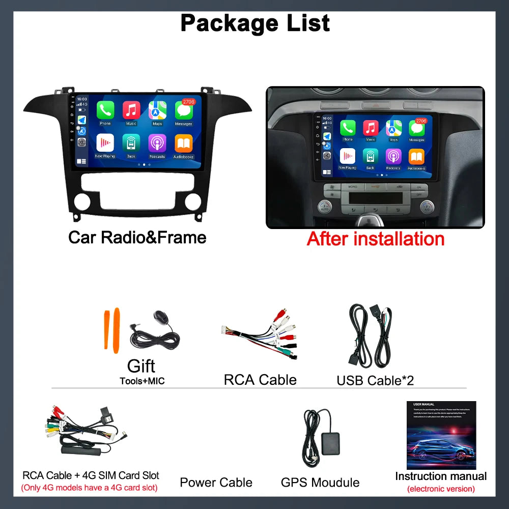 Android 16 For Ford S-Max S Max 2007-2015 Car Radio Multimedia Video Player Wireless Carpl | AUTOKITSHOP