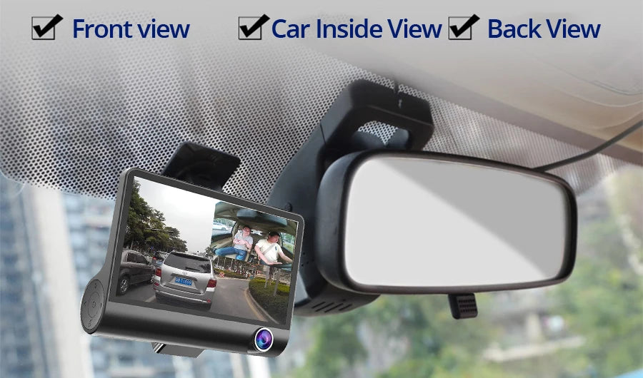 4 inch Black Box Car DVR Dashcam Dash Camera IPS HD Screen 1080P Dual Lens Video Recorder Front + Interior View Camera Dash Cam