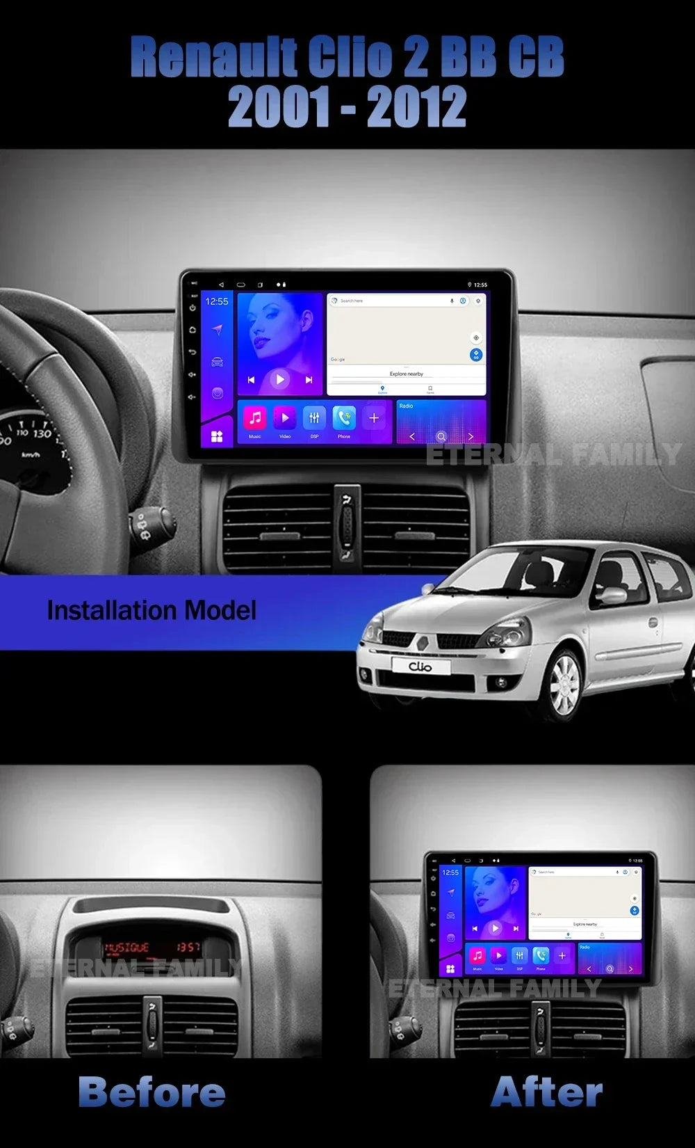 Navigation For Renault Clio 2 BB CB 2001 - 2012 Android 16 car Multimedia Video Player Aut