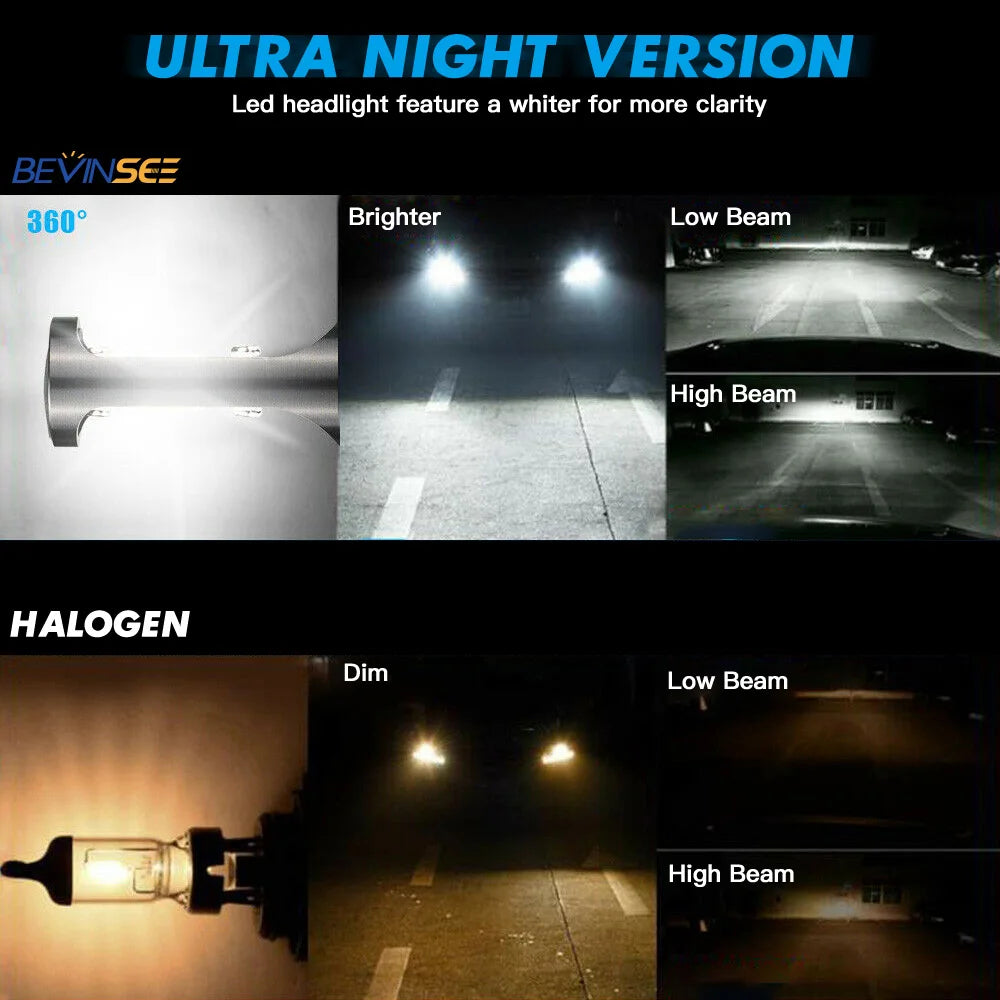 BEVINSEE Bombillas LED H7 60W 10000LM H4 LED Car Headlight High Low Beam H11 9005 HB3 9006