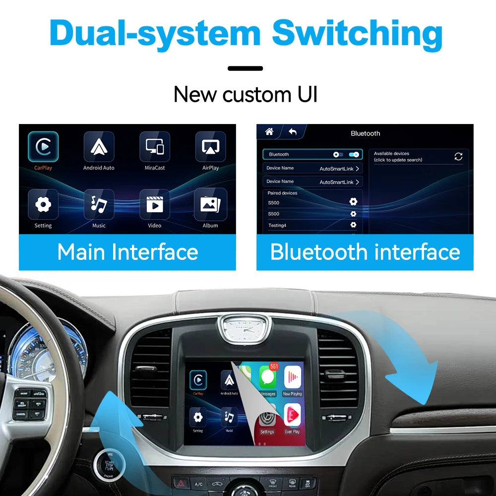 Wireless CarPlay Android Auto Interface for 2012-2016 Chrysler 300C - OEM Screen Upgrade Box with Mirroring AirPlay USB