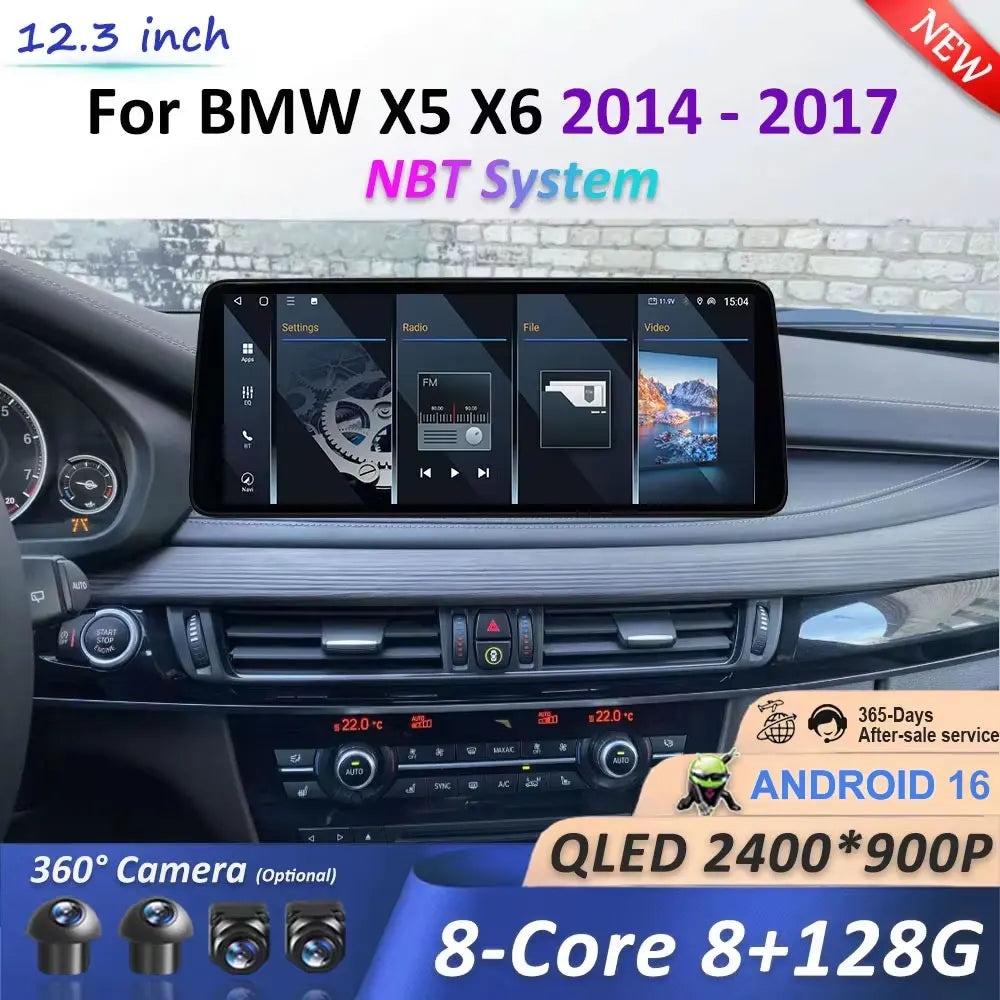 Android 16 12.3 '' for BMW X5 X6 2014 - 2017 NBT System GPS Navi Car Video Multimedia Play