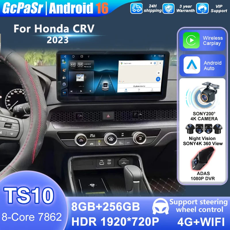 12.3" Android 16 For Honda CRV 2023 Navigation Carplay Car Radio Multimedia Player Video G