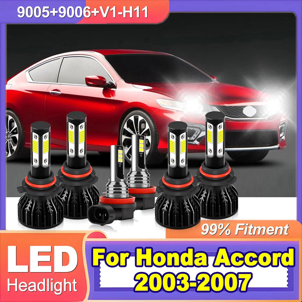 LED Headlight 6000K White 60000LM COB Chips High Low Beam Headlamp Fog Light For Honda Acc