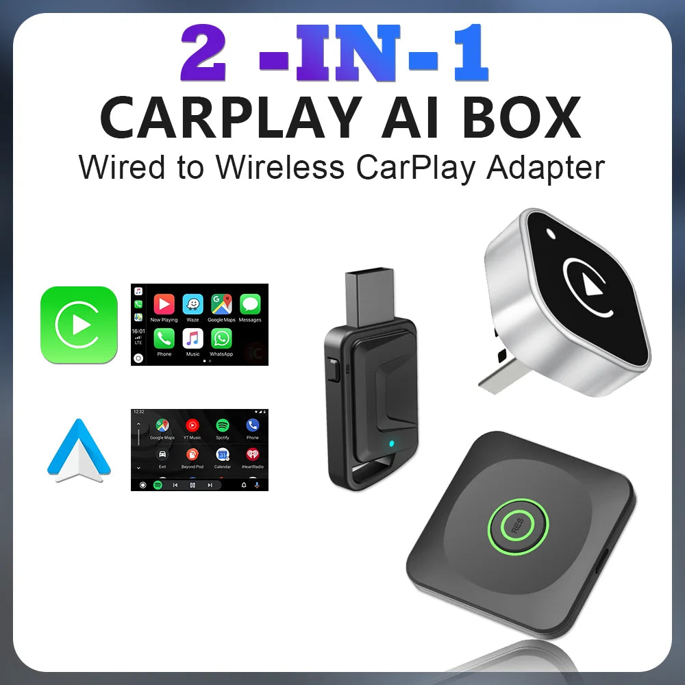 2 in1 Wired to Wireless CarPlay Adapter Plug & Plug Auto Connect Converts for Wired Cars C