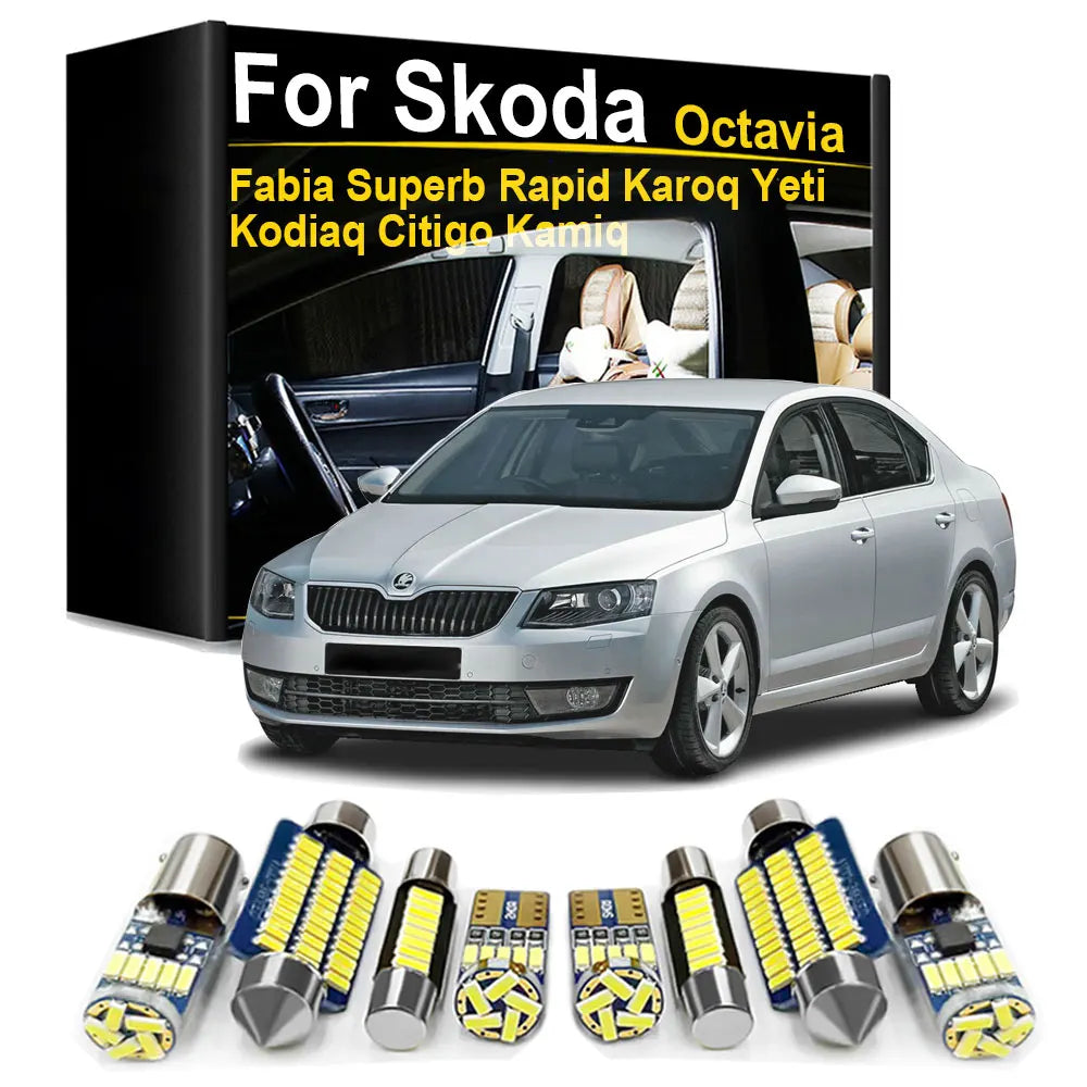 LED Interior Light Kit for Skoda Octavia Superb Fabia Rapid 1 2 3 Karoq Yeti Kodiaq Citigo Kamiq Roomster Canbus Inte...