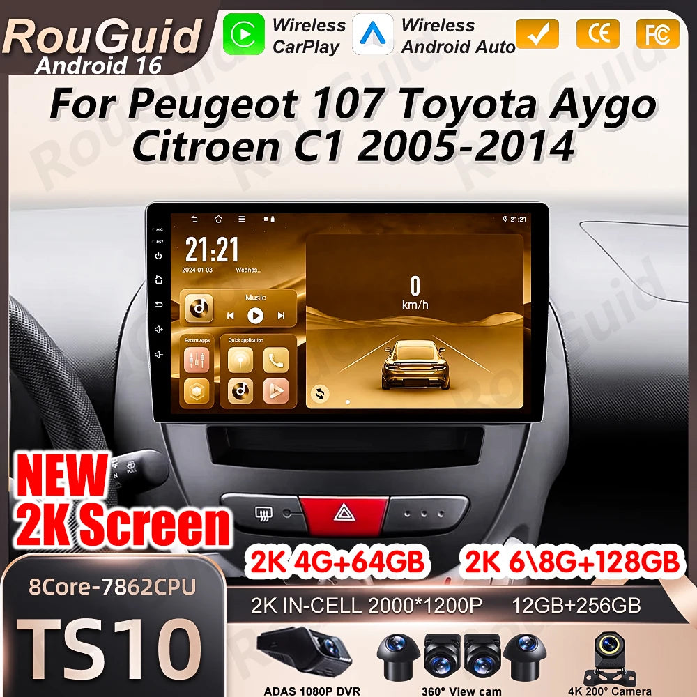 Android Auto Car Radio For Peugeot 107 Toyota Aygo Citroen C1 2005 - 2014 Carplay Multimed | AUTOKITSHOP