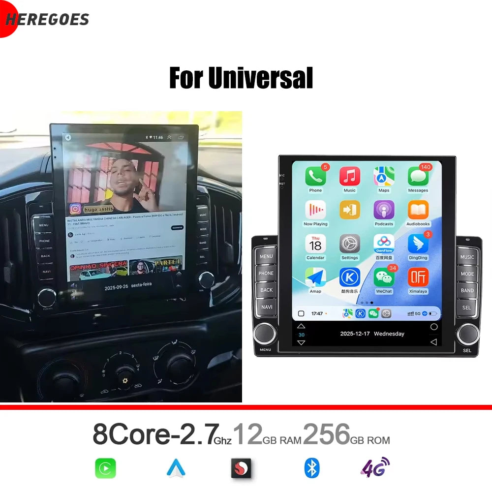 9.7" Android 15.0 Car Radio GPS 2 Din 8 Core 12GB RAM 256GB ROM 4G DSP CarPlay Multimedia Player for Universal Toyota Ho
