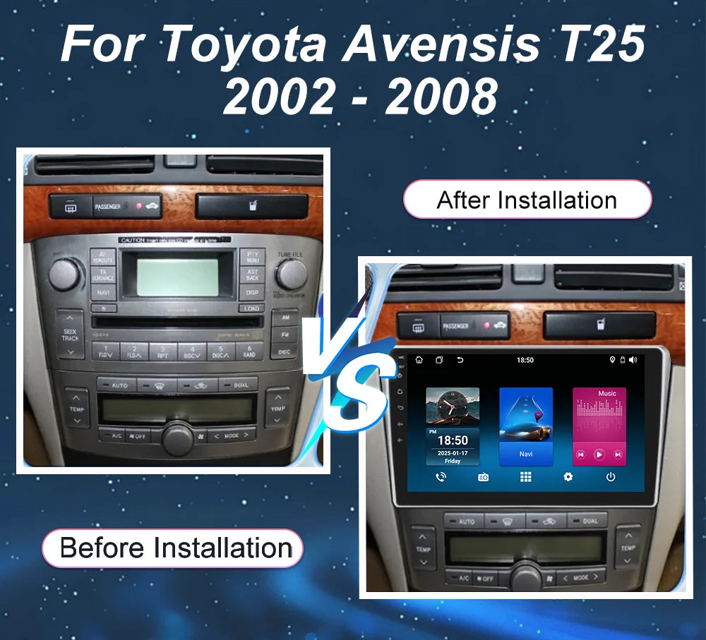 Android 15 For Toyota Avensis T25 2002 2003 2004 2005 2006 2007 2008 GPS Autoradio 4GLTE D