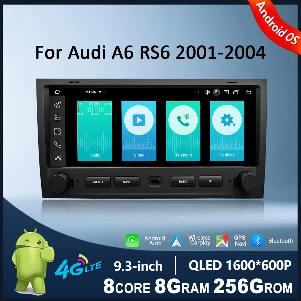 Car Radio for Audi A6 RS6 2001-2004 Touch Display Multimedia Player Android Auto Wireless