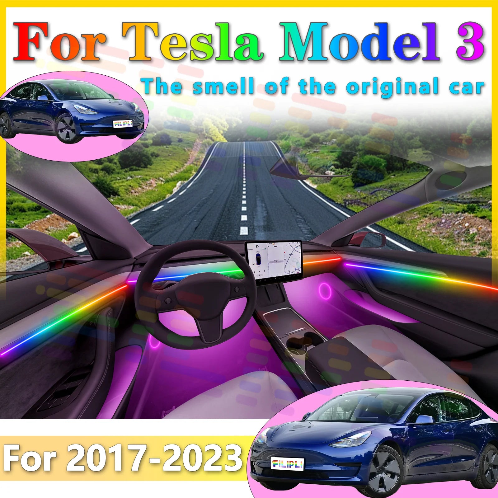 For Tesla Model 3 2017 2018-2023 High-end Invisible Acrylic Vehicle LED Interior Ambient Lamp RGB... | AUTOKITSHOP