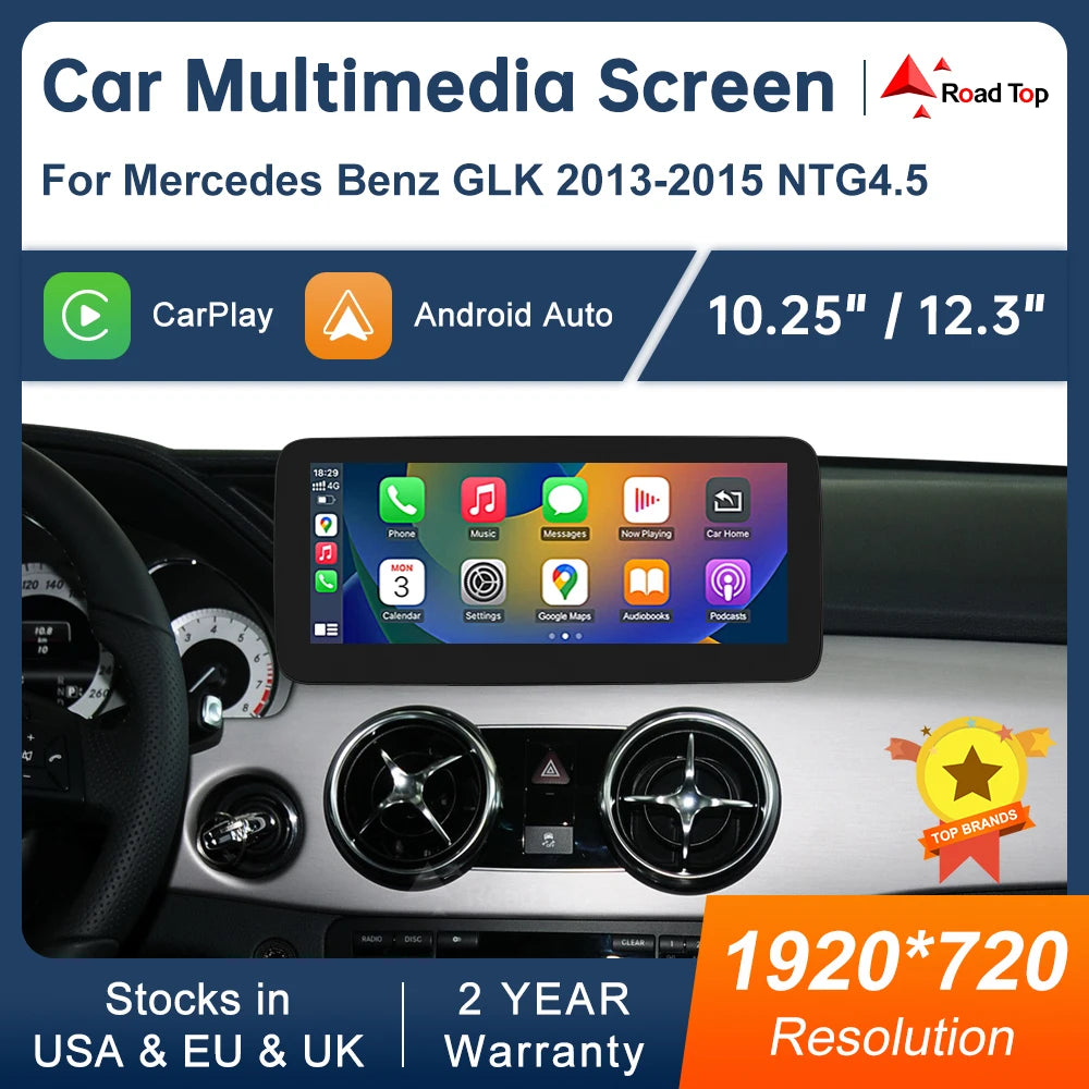 Road Top 10.25 12.3''Multimedia Display For Benz GLK 2013-2015 NTG4.5 LHD Touch Screen Wir | AUTOKITSHOP