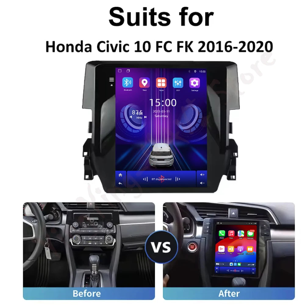 9.7 lnch for Honda Civic 10 FC FK 2015-2020 DSP Stereo Android 16 Wireless Carplay IPS Tou