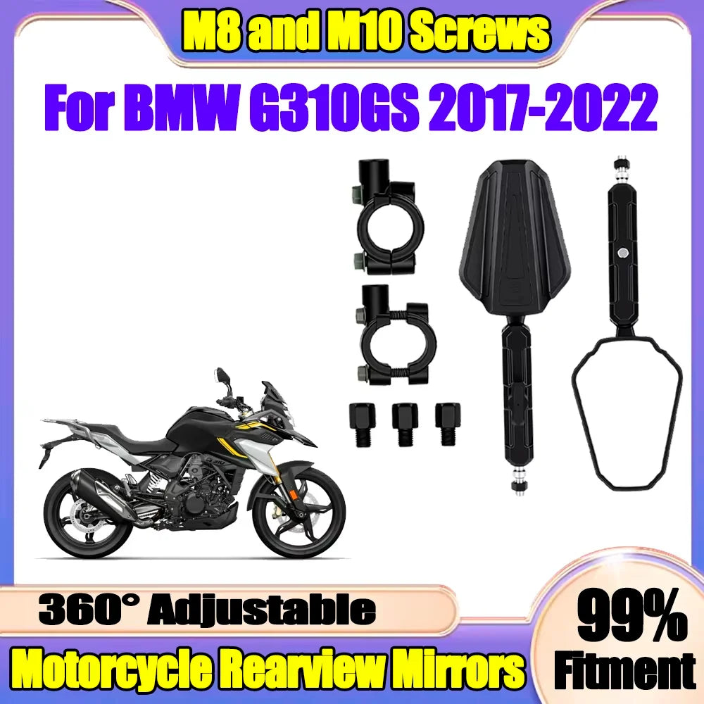 Folding Motorcycle Rearview Mirrors Off Road Adv Wide Side Mirror 8mm 10mm 360° Adjustable