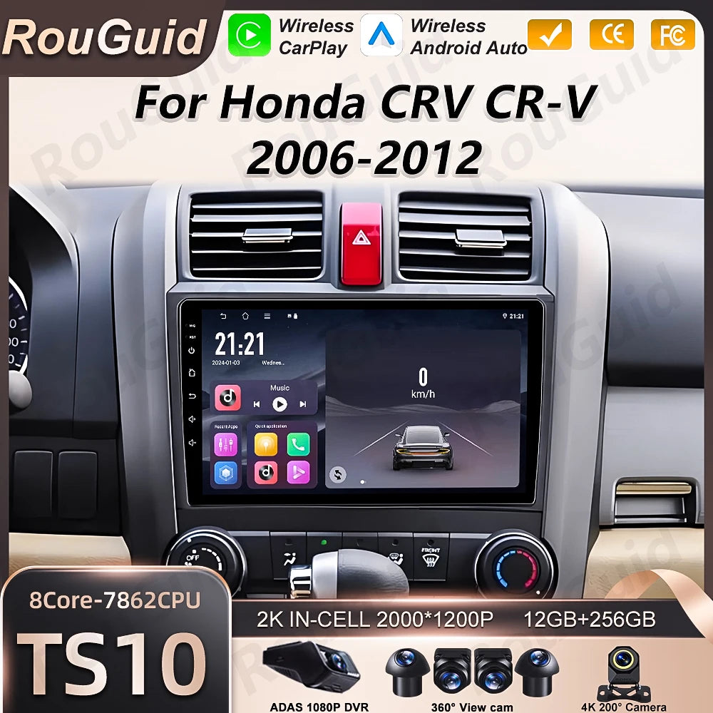 Car Radio Android 16 For Honda CRV CR-V 3 RE 2006 - 2012 Wireless Carplay Multimedia Playe | AUTOKITSHOP