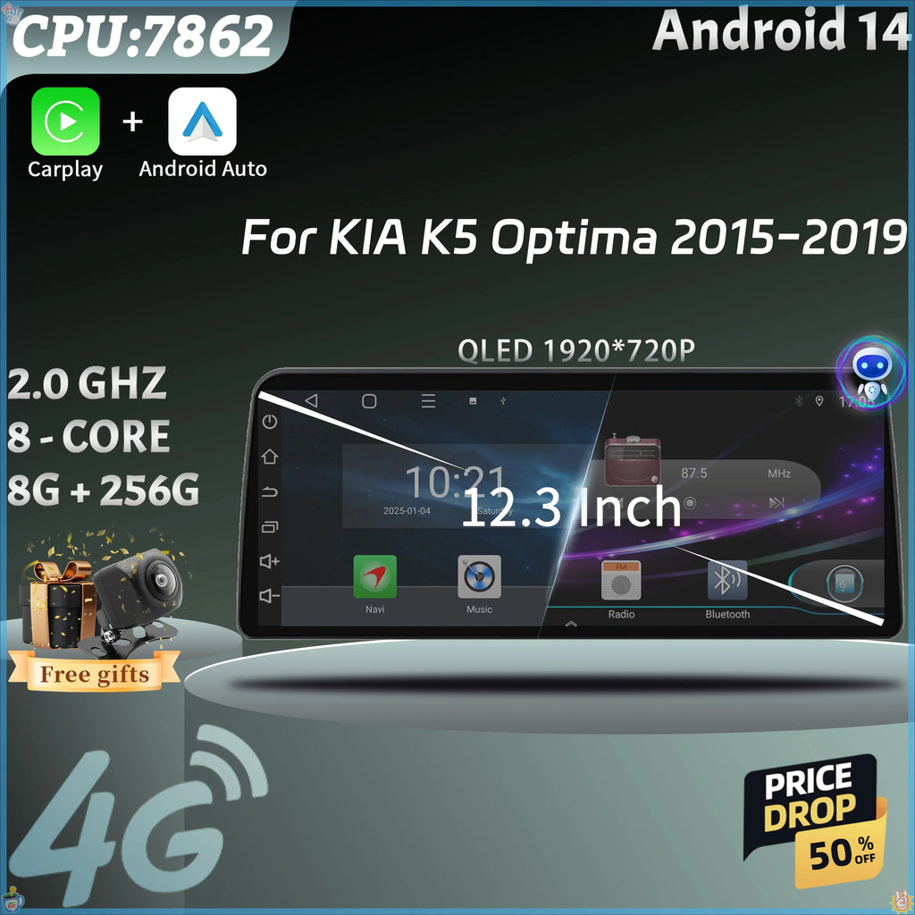 For KIA K5 Optima 2015 2016 2017 2018 2019 12.3inch Android 14 Car Radio Multimedia Naviga