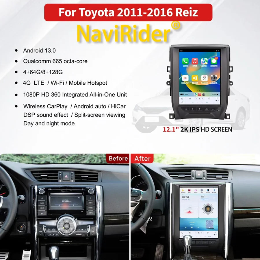 12.1inch Android 13 Car Radio GPS For Toyota Reiz 2011-2016 Carplay Auto Navigation DSP He | AUTOKITSHOP