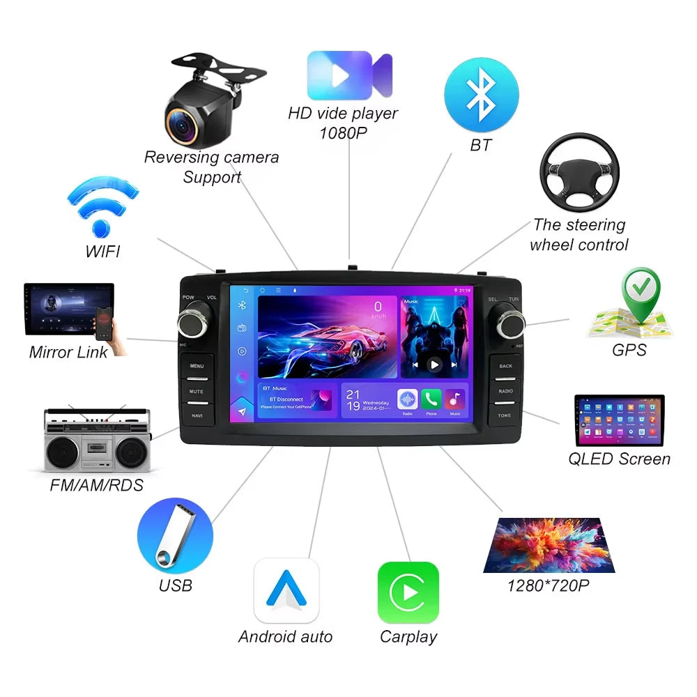 Car Radio Android 16 For Toyota Corolla E120 2003-2006 Byd F3c Carplay Multimedia 7'' Play | AUTOKITSHOP