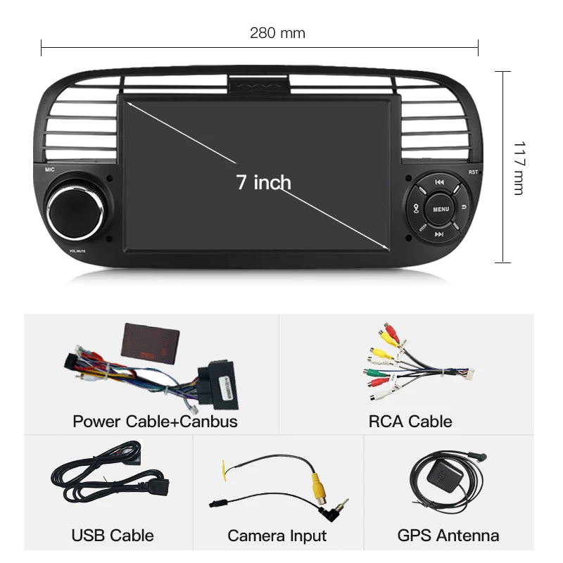 SZLELV Car Radio Android Carplay Auto Audio For FIAT 500 Abarth 2 Din GPS Multimedia Video