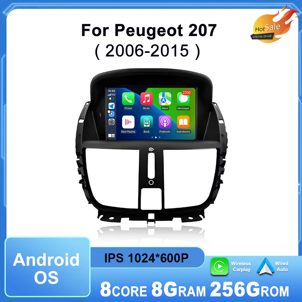 7 '' Android OS Car Radio Carplay Video GPS Navigation Multimedia Player for Peugeot 207 2
