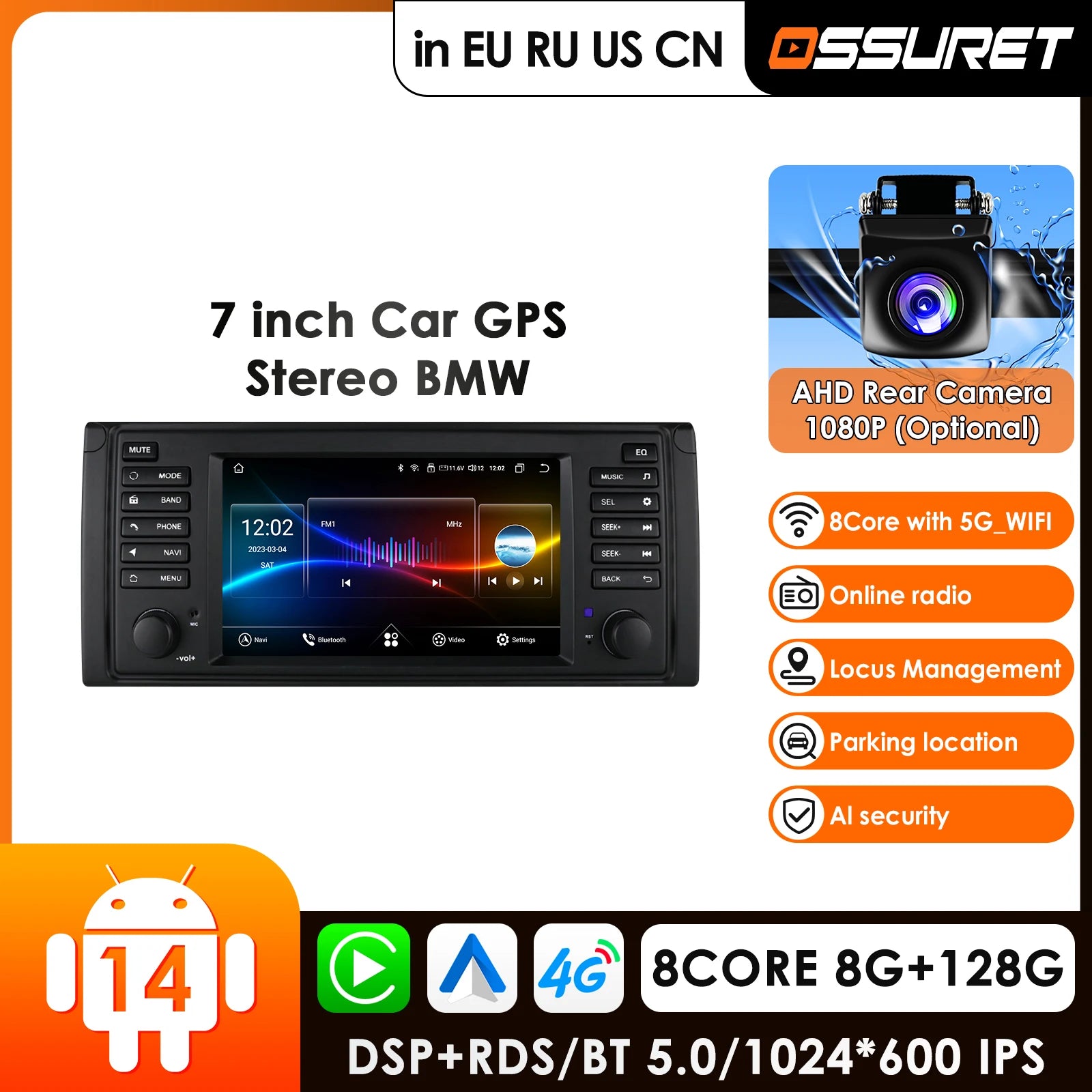 9" Carplay Android Auto Radio GPS Navigation for BMW E39 E53 M5 1995-2003 - Stereo HeadUnit with 8Core 8G 128G