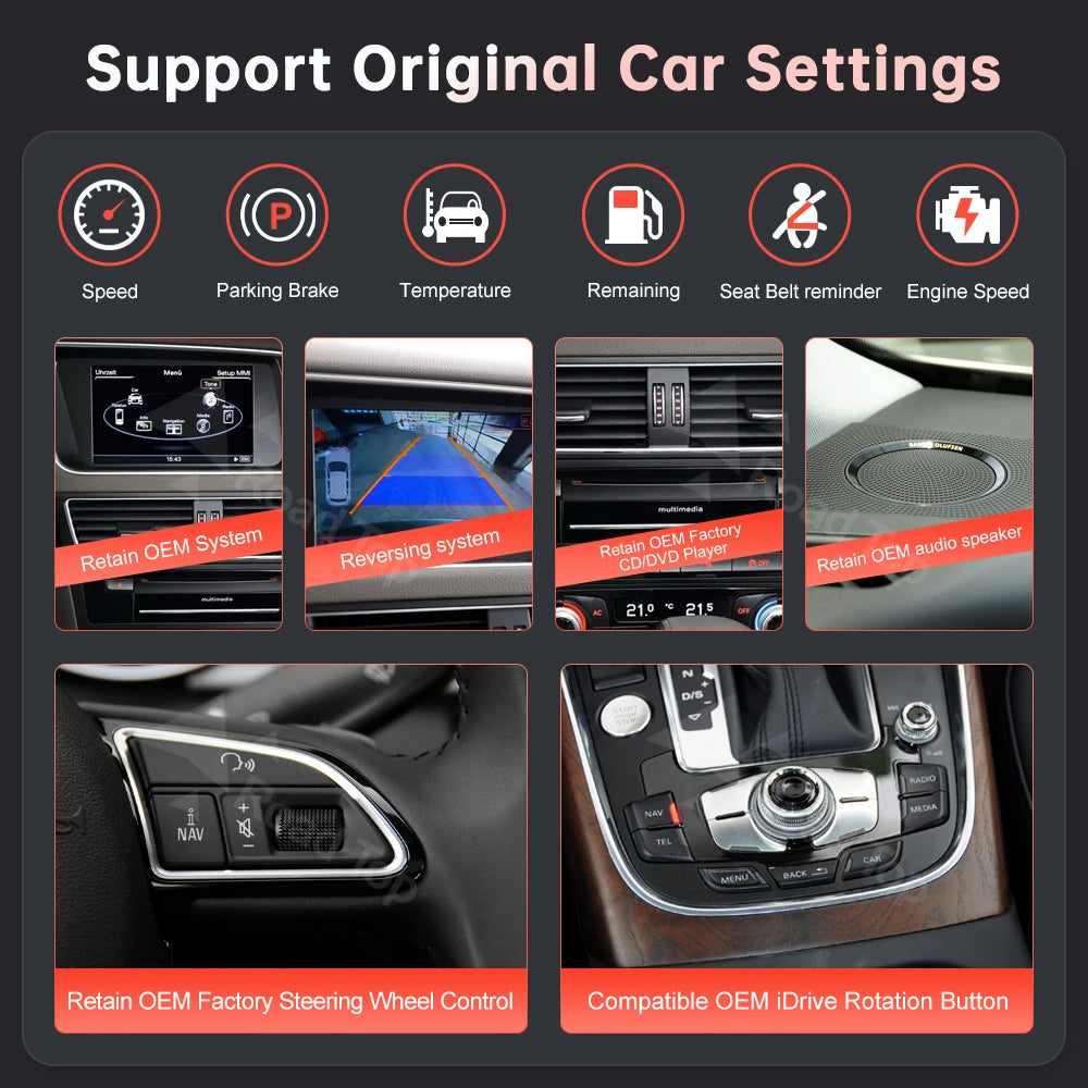 RoadTop Linux Screen Wireless CarPlay Android Auto Car Multimedia Display For Audi Q5 2009 | AUTOKITSHOP