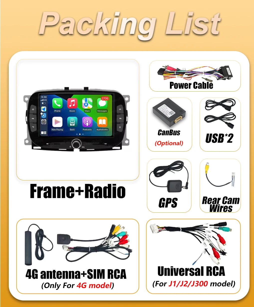 Android 16 Auto Car Radio Carplay For FIAT 500 2016 2017 2018 2019 Multimedia Player Touch | AUTOKITSHOP