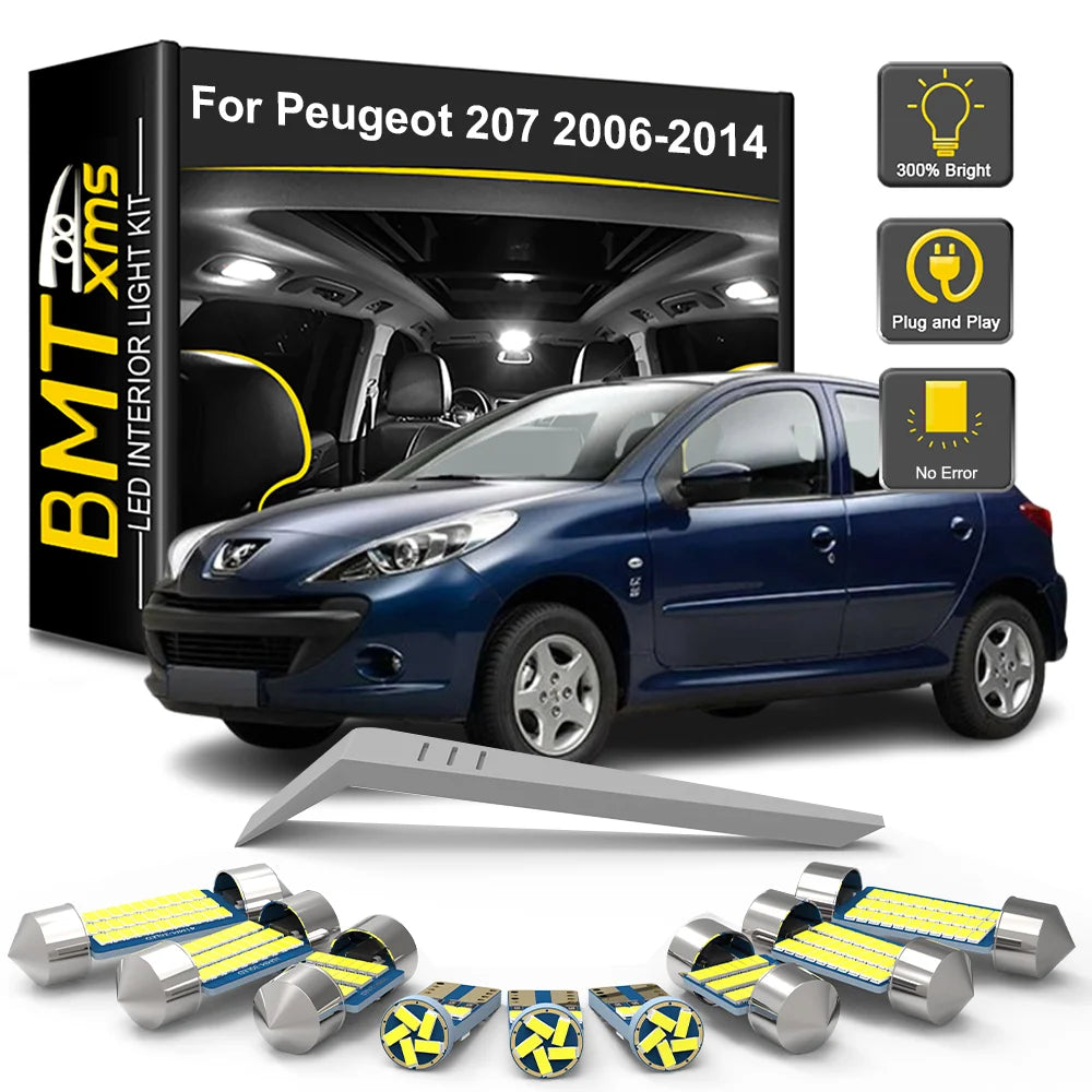 14-Piece LED Interior Light Kit for Peugeot 207 SW Hatchback Saloon 2006-2012 - Canbus Dome Map Door Trunk Bulbs | AU...