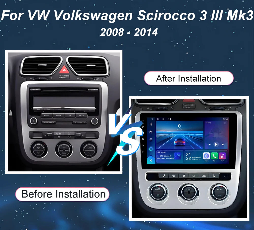 9 Inch Android 16 For VW Volkswagen Scirocco 3 III Mk3 2008 - 2014 8 Core WIFI Bluetooth A