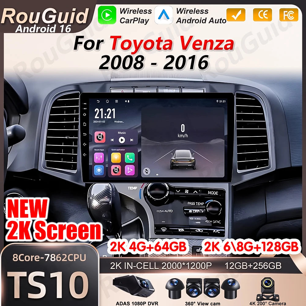 Android 16 Auto Car Radio For Toyota Venza 2008 2009 2010 2011 2012 -2016 Video Multimedia | AUTOKITSHOP
