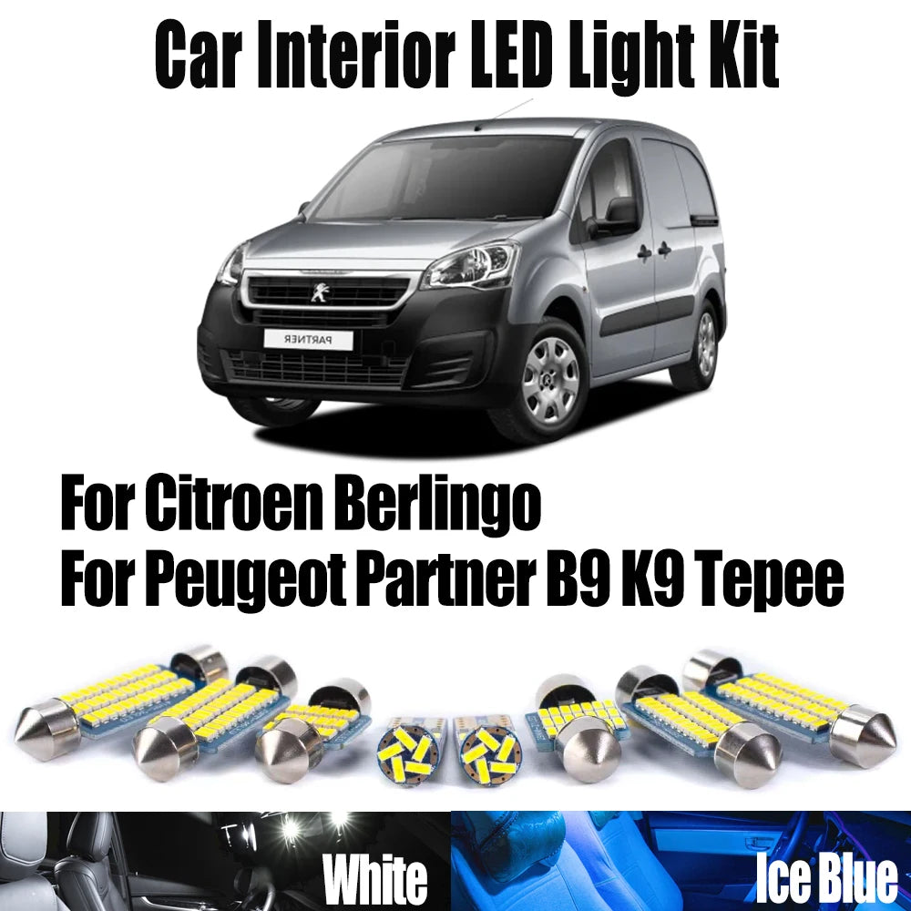 LED Interior Light Kit for Citroen Berlingo For Peugeot Partner B9 K9 Tepee Car Number Plate Bulbs - Canbus Error-Fre...