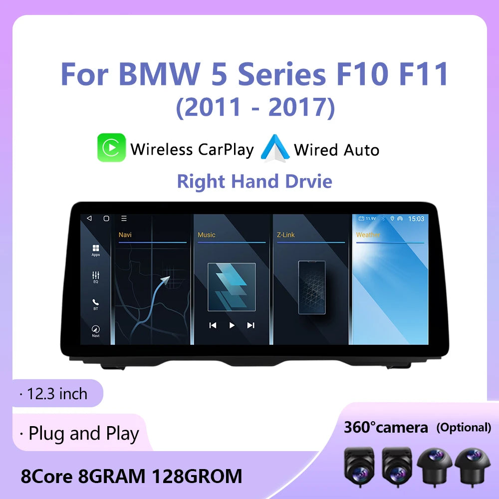 QLED 2400*900P Right Hand Drvie Android For BMW 5 Series F10 F11 2011- 2017 Wireless Carpl