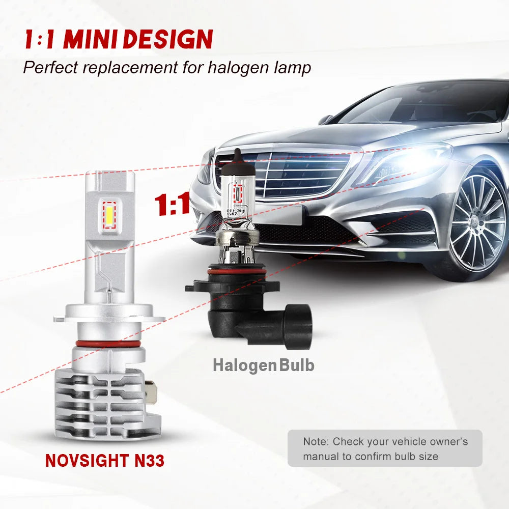 NOVSIGHT H4 LED H7 H11 H8 9006 HB4 9005 HB3 Auto Car Headlight Bulbs 50W 8000LM Car Lamp 6000K White Mini Size Fog Light Bulb