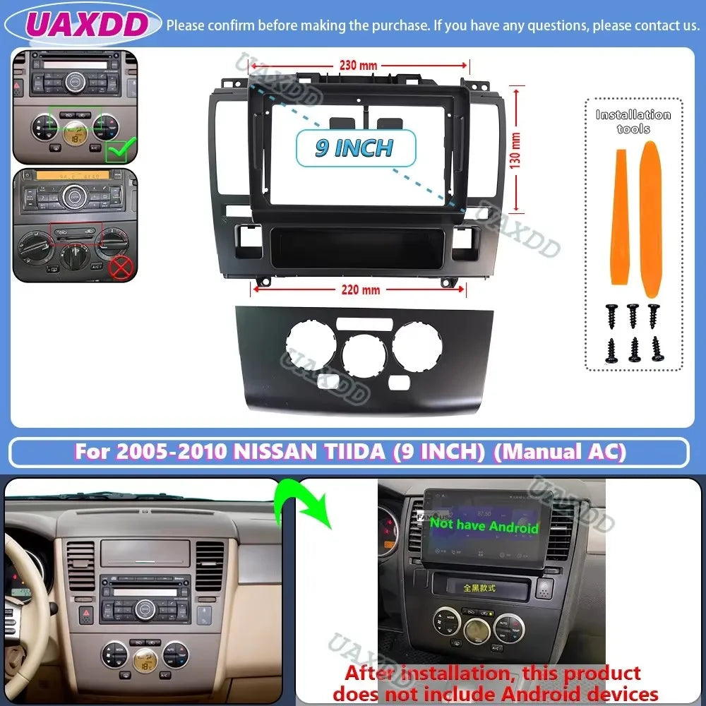 For 2005-2011 NISSAN TIIDA 9INCH 2 Din Car stereo MP5 Android frame panel fascia cable har