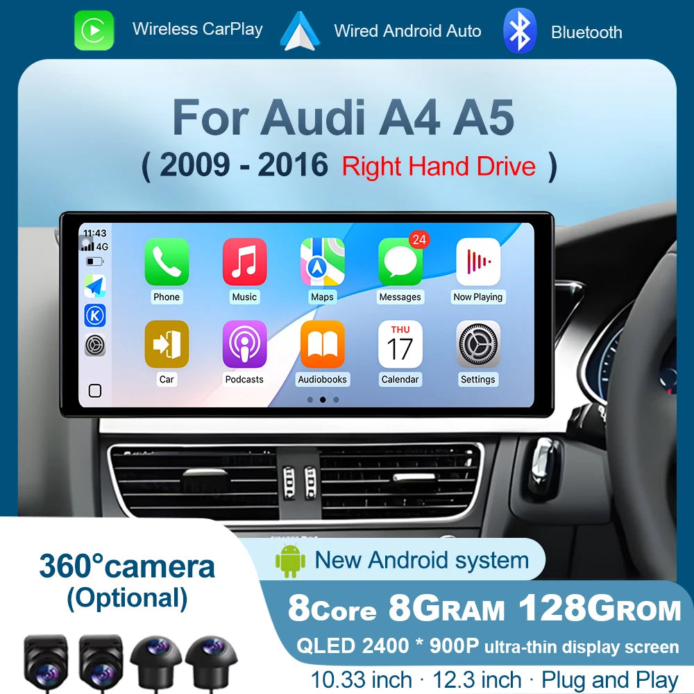 12.3 " RHD Android OS QLED Touch Screen Intelligent Car Radio Multimedia Player For Audi A