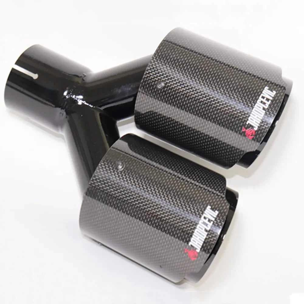 1Piece Exhaust Tip Real Carbon Fiber Black Stainless Steel Double Tail End Pipe Exhaust System f - Automotive LED Light