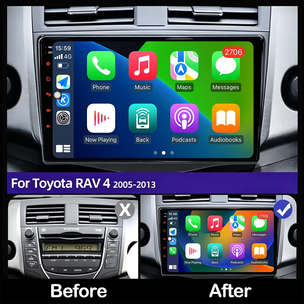 For Toyota RAV4 2006 2007 2008 2009 2010 2011 2012 QLED Touch Screen Android Smart System