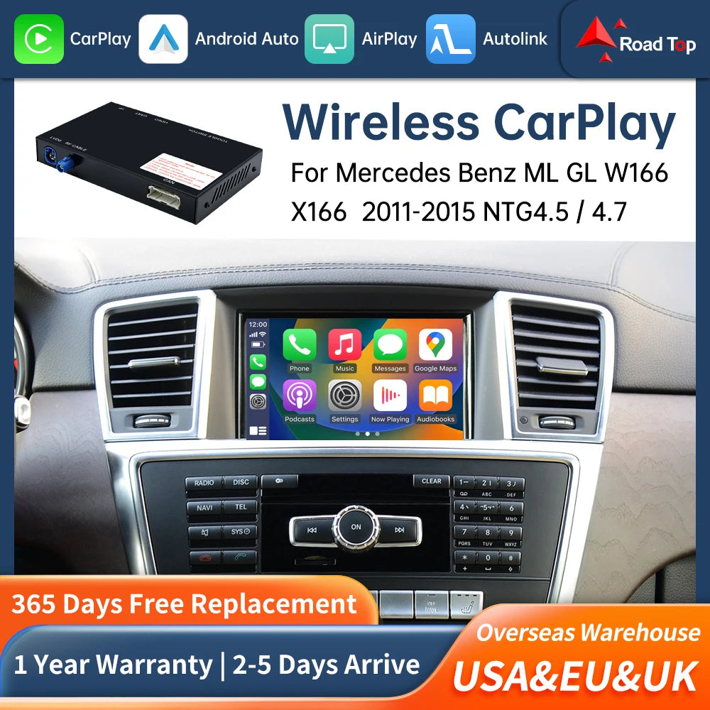 Road Top Wireless CarPlay Android Auto for Mercedes Benz ML GL W166 X166 2012-2015, with M | AUTOKITSHOP