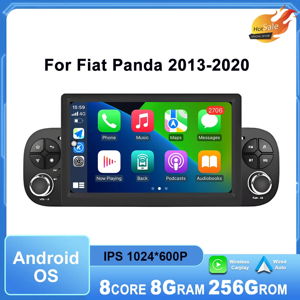 Android Auto Wireless CarPlay Car Radio Multimedia Touch Screen Player for Fiat Panda 2013
