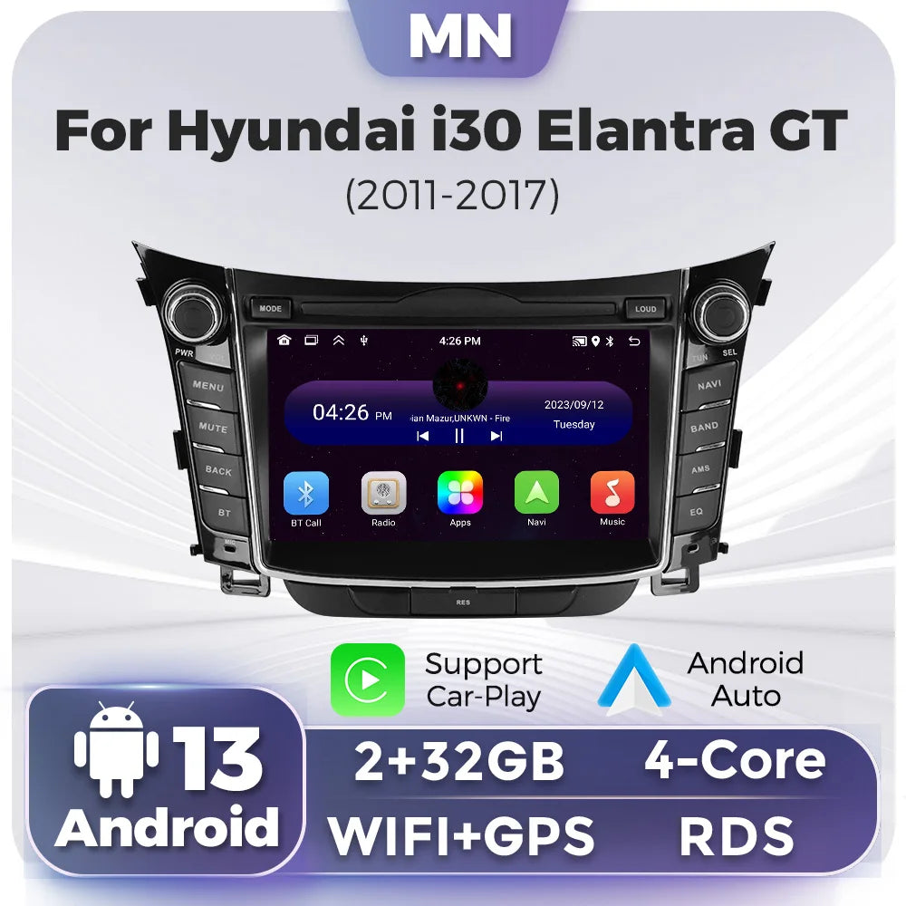 7 inch Android 13 OS Car Radio For Hyundai i30 Elantra GT 2011 - 2017 Car play Auto Multim
