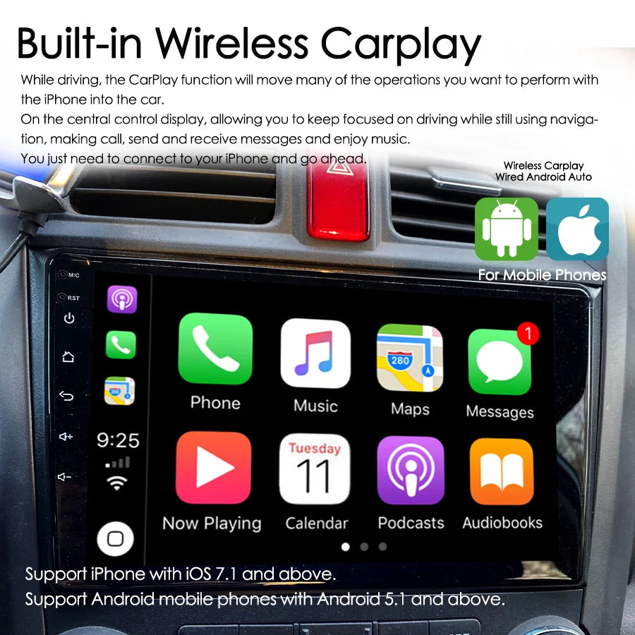 Car Radio For CR-V HONDA Crv 2010 128GB AI Voice Wireless CarPlay 2Din Radio Car GPS Navig