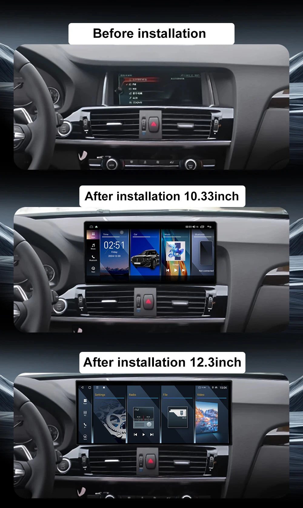 12.3 lnch Android 16 CIC / NBT System For BMW X3 F25 X4 F26 2011-2017 GPS Carplay Car Radi