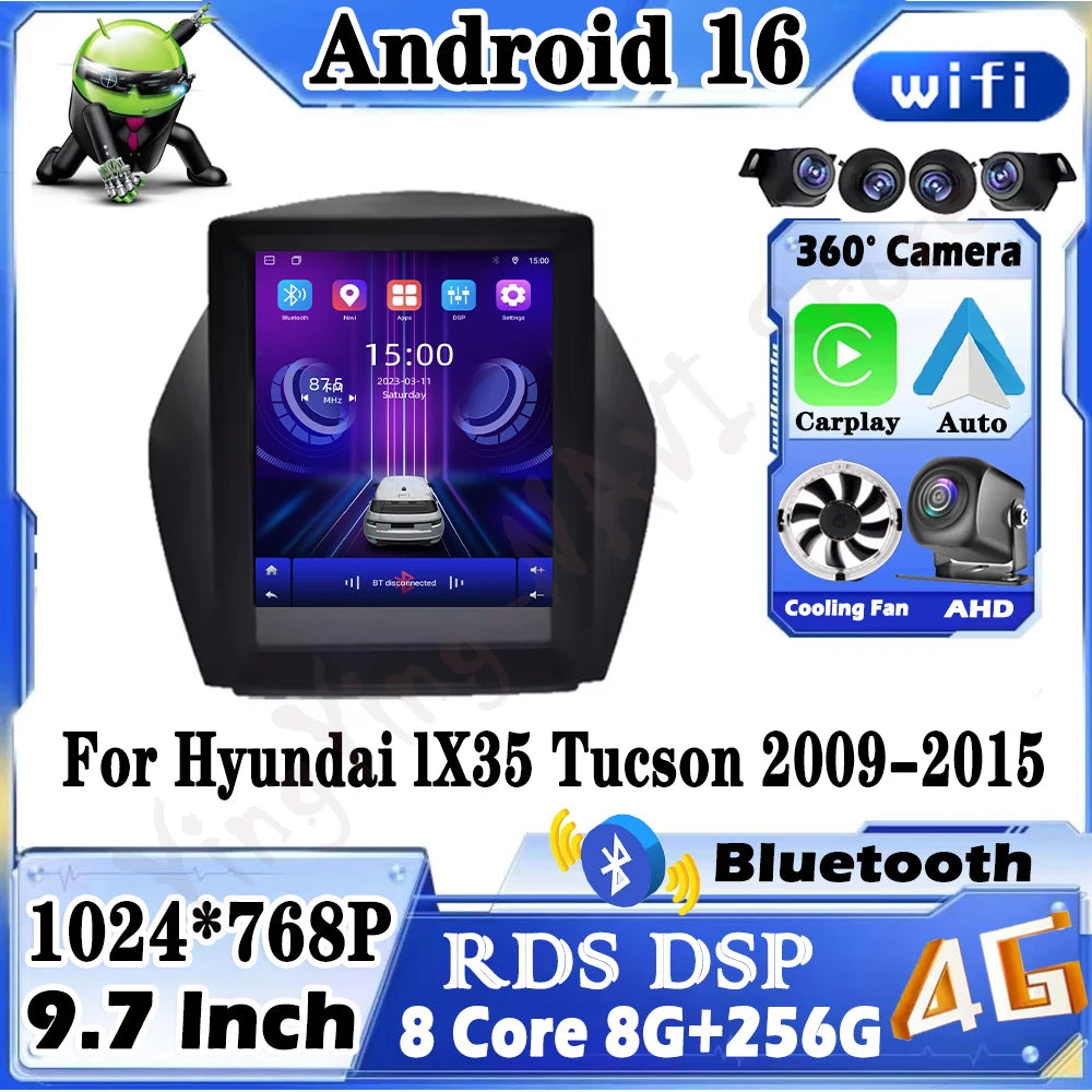 Android 16 Car Radio Wireless Carplay For Hyundai lX35 Tucson 2009-2015 9.7" Stereo Multim