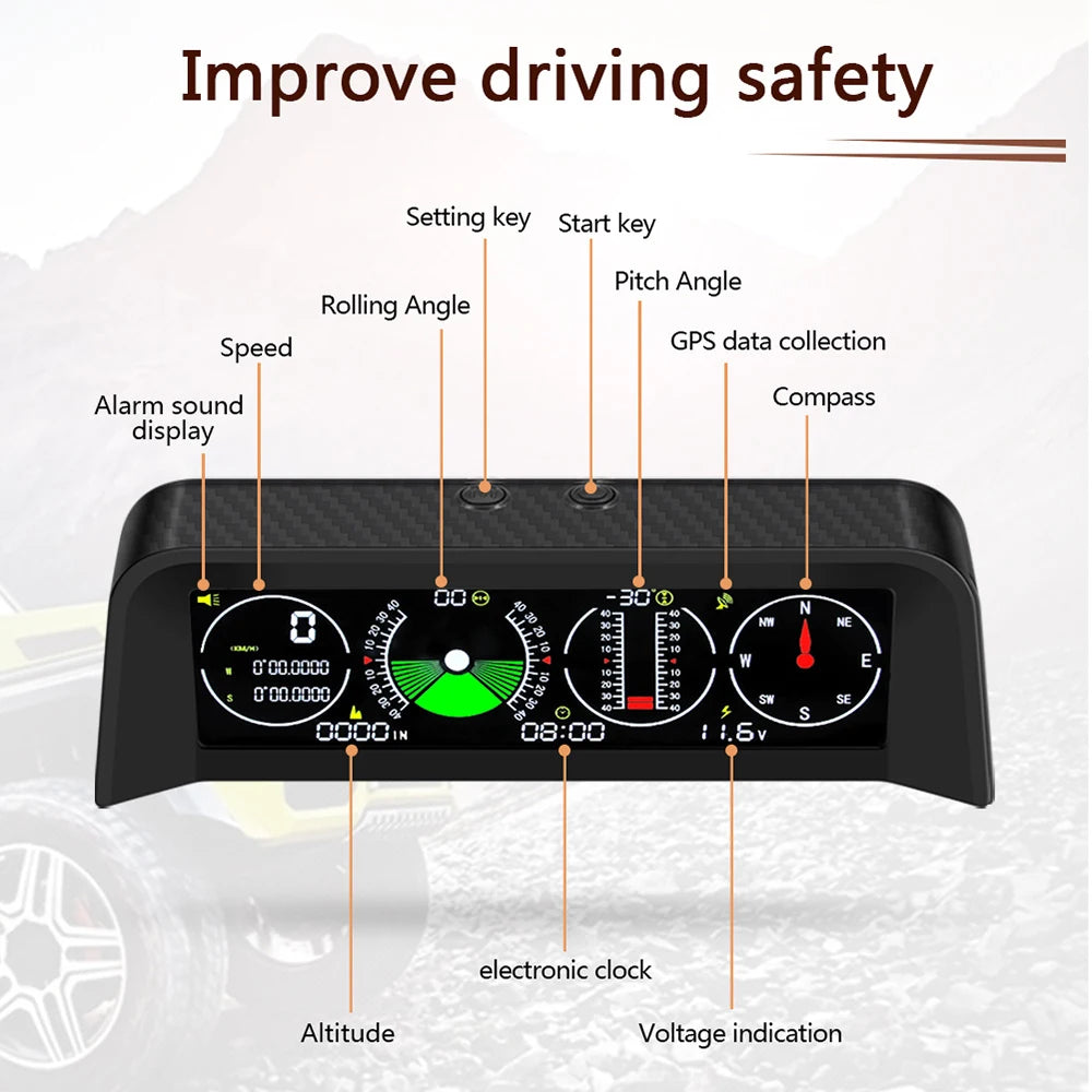 AD X90 GPS Head Up Display Speedometer Overspeed Alarm Slope Meter Inclinometer Car Compass HUD  - Automotive LED Light