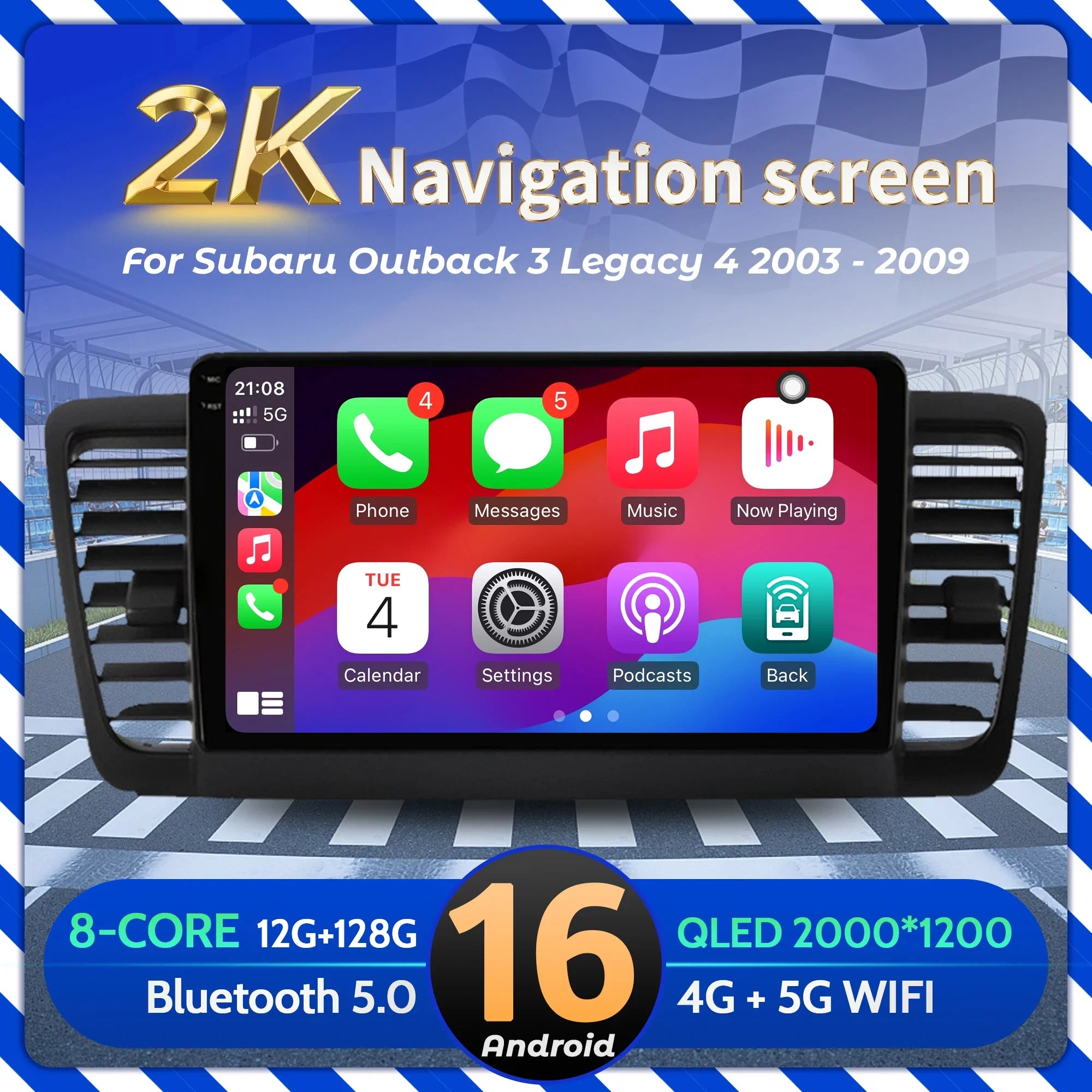 9 inch Car Radio Android 16 For Subaru Outback 3 Legacy 4 2003-2009 BT Carplay Multimedia