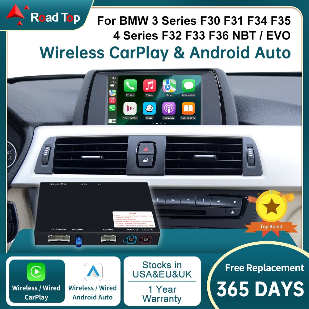 Wireless CarPlay RoadTop for BMW Series 3 4 F30 F31 F32 F33 F34 F35 F36 2012-2020 with And